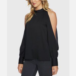 NWT 1. State Nordstrom Womens M Sexy Black Cold Shoulder Long Sleeve Blouse Top